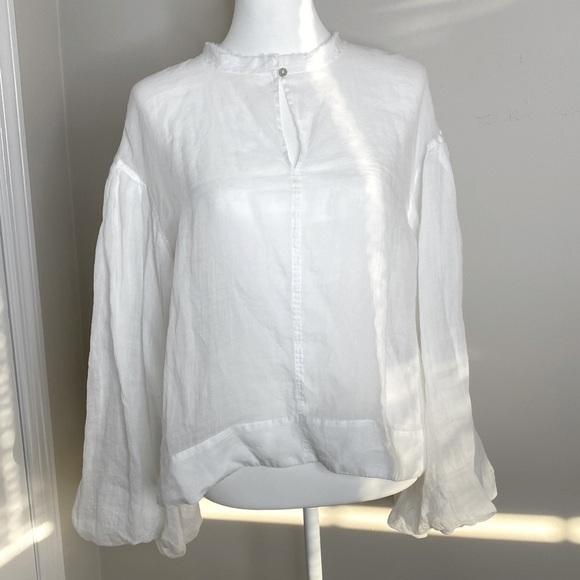 H&M White Semi Sheer Gauze Mock Neck Long Balloon Sleeve Blouse Top Shir… - Picture 1 of 11